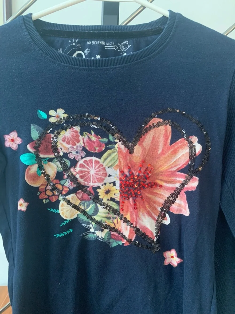 Desigual Navy Tee with Sequin Heart Accent - Picture 4 of 7